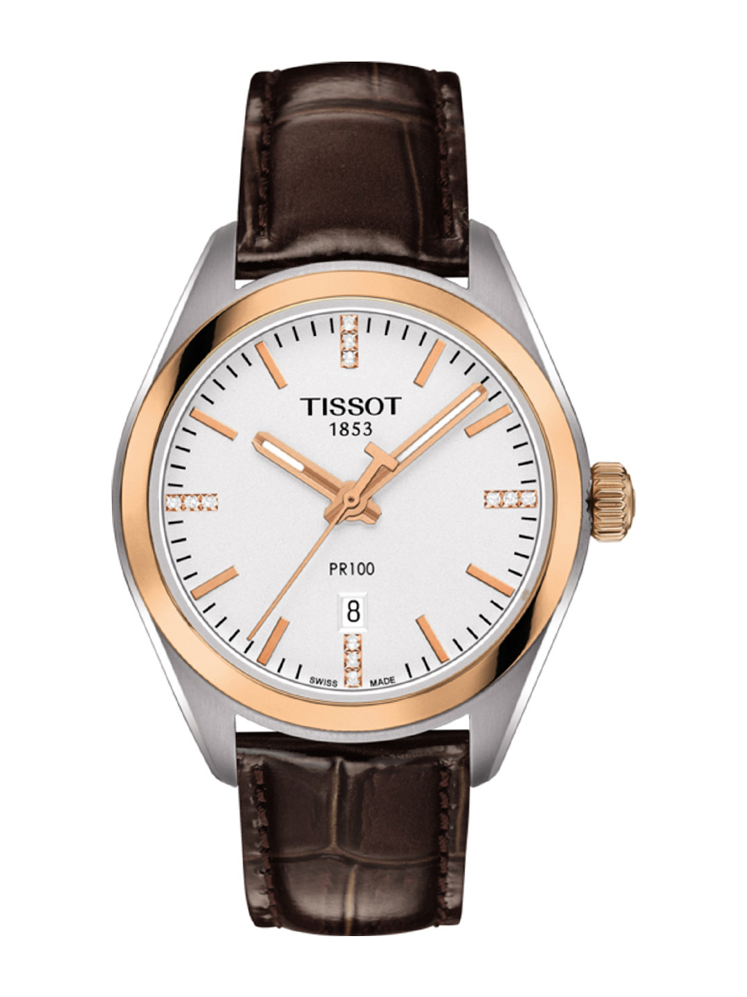 

TISSOT Women Silver-Toned Diamond-Studded PR 100 Lady Analogue Watch T1012102603600
