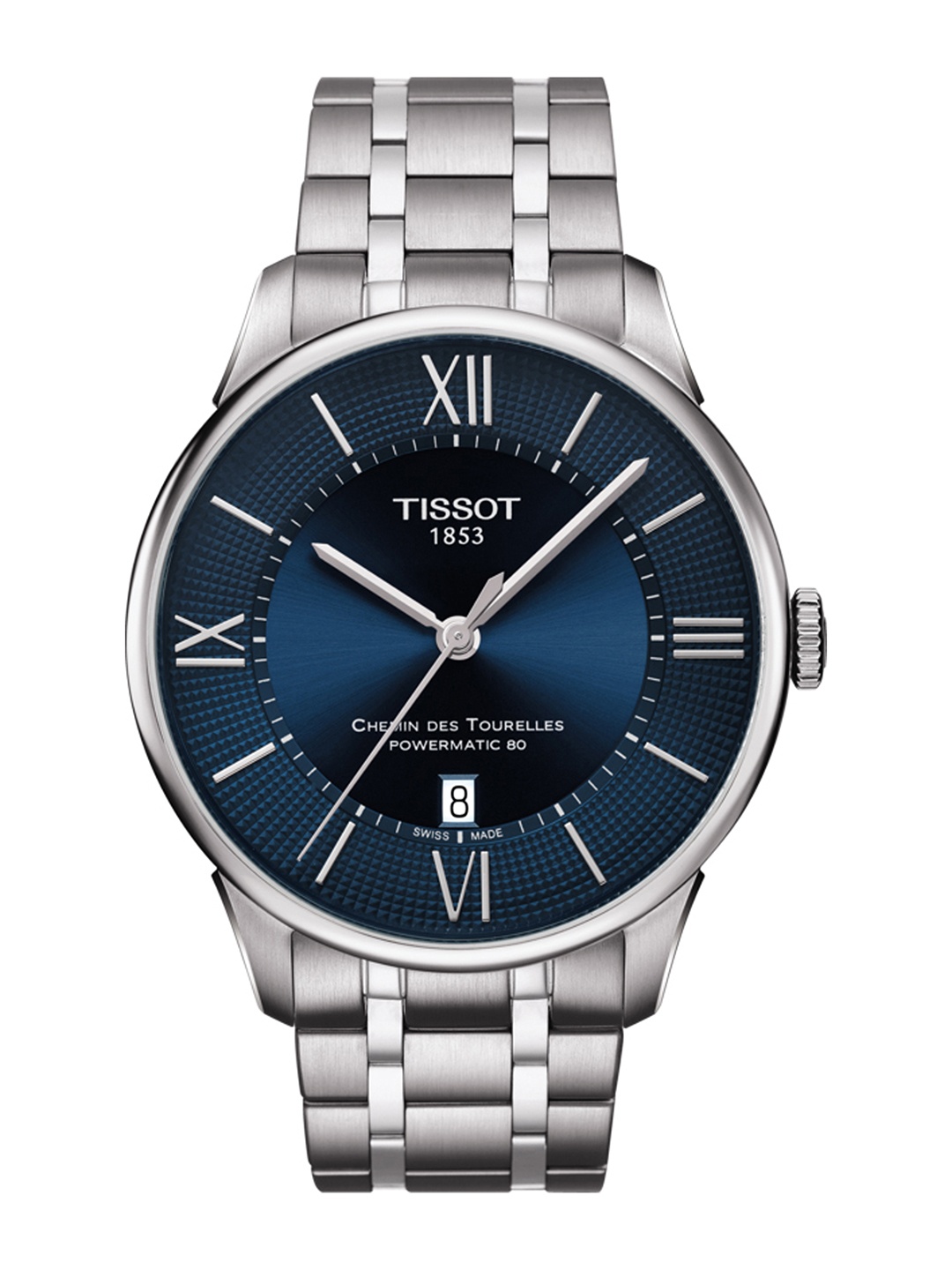 

TISSOT Men Navy Blue Chemin Des Tourelles Powermatic 80 Swiss Analogue Watch T0994071104800