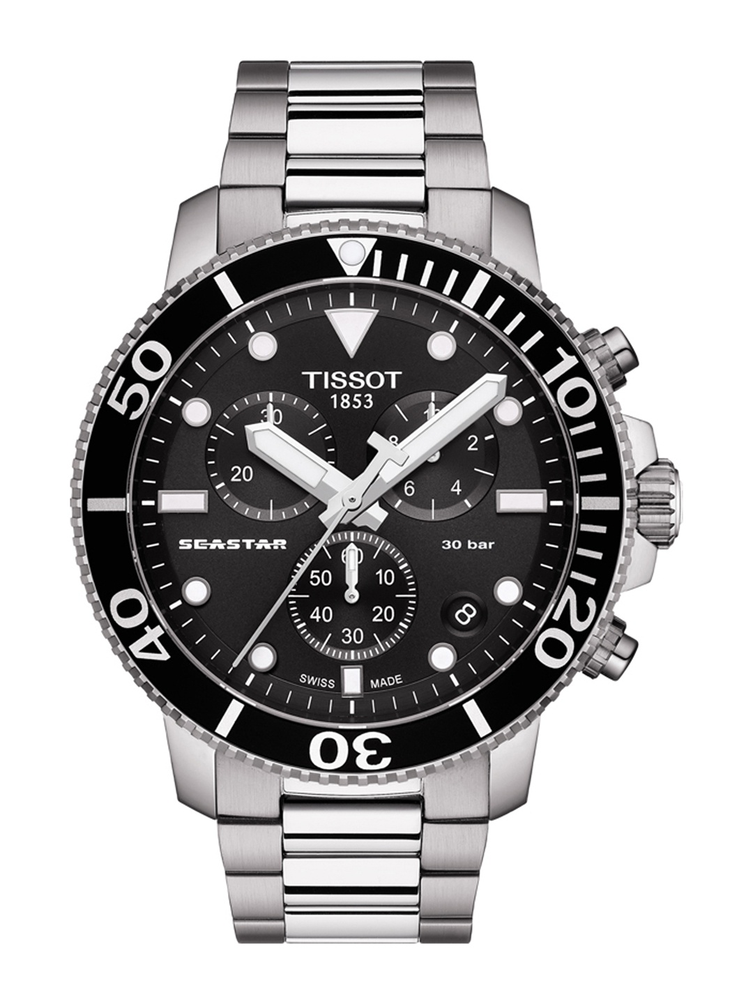 

TISSOT Men Black Swiss Seastar 1000 Chronograph Watch T1204171105100