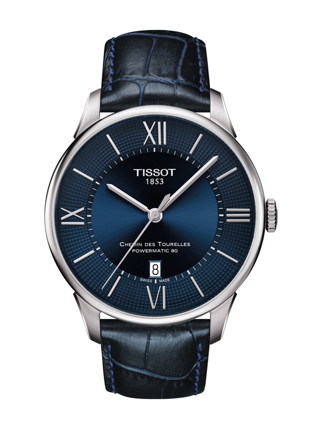 

TISSOT Men Navy Blue Chemin Des Tourelles Powermatic 80 Swiss Analogue Watch T0994071604800