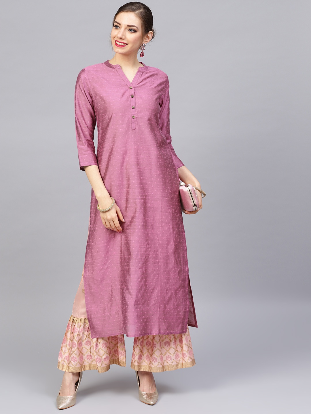 

Varanga Women Pink Dobby Woven Design Straight Kurta