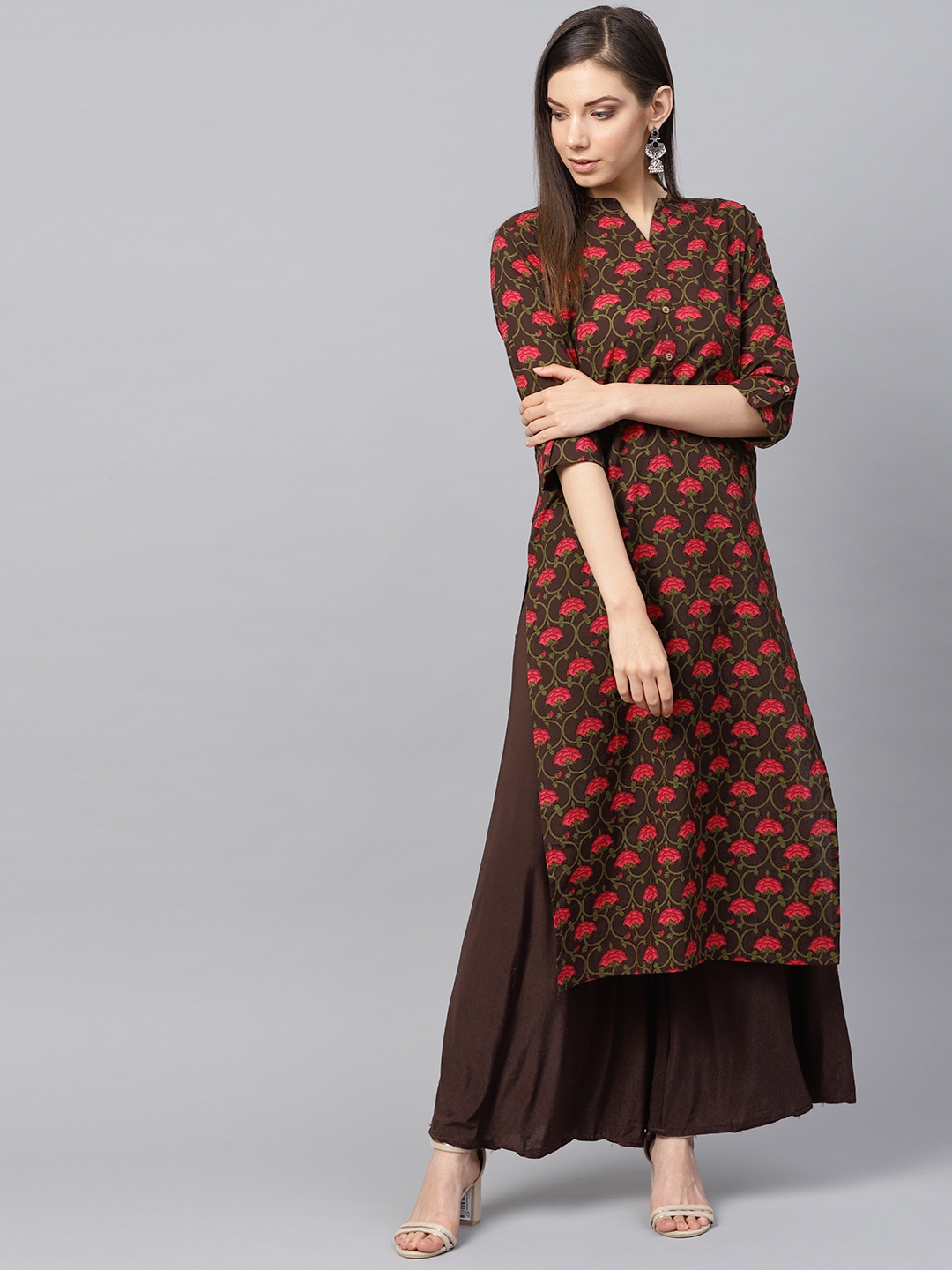 

Varanga Women Brown & Pink Printed Straight Kurta