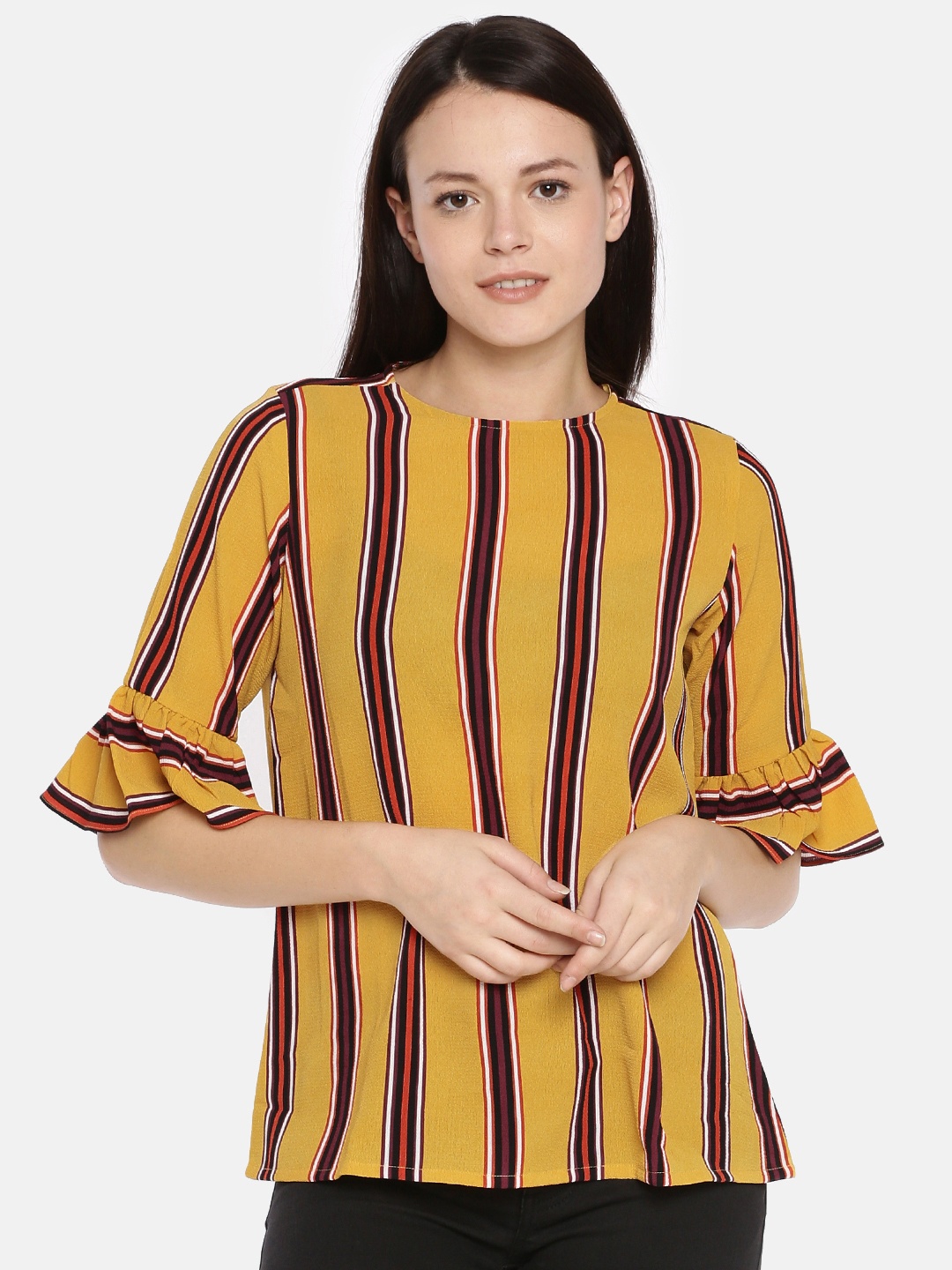 

AND Women Mustard Yellow & Red Striped Top