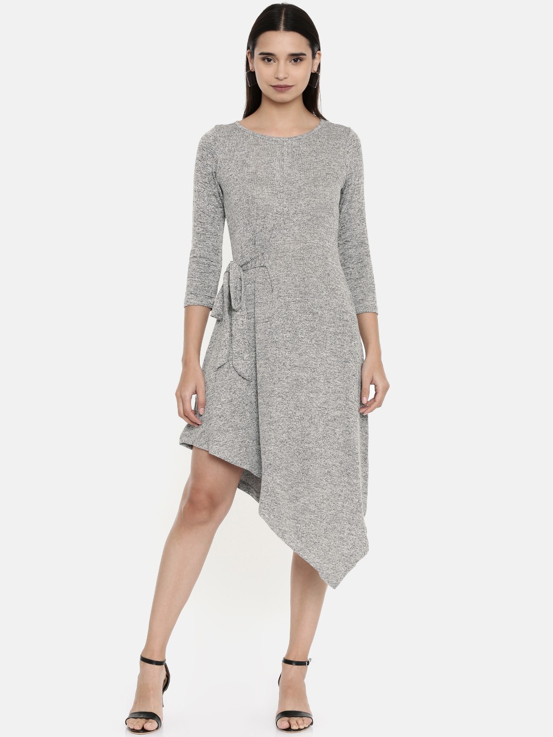 

AND Women Solid Grey Melange A-Line Dress