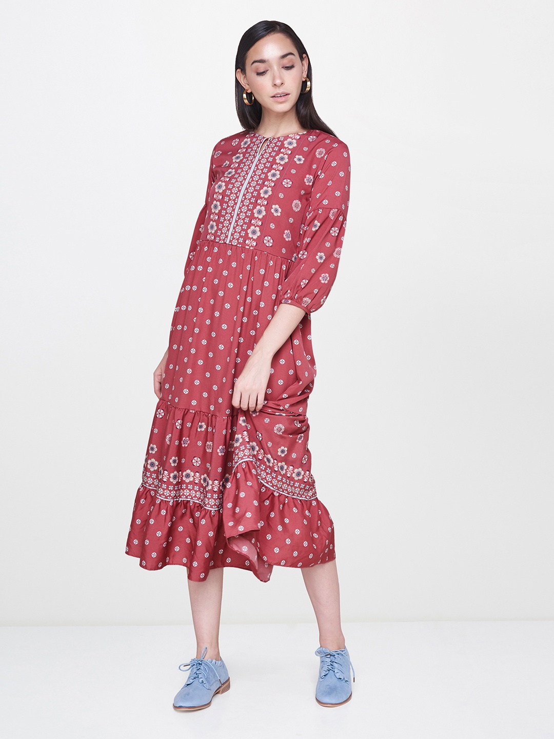 

AND Women Printed Pink Fit and Flare Dress