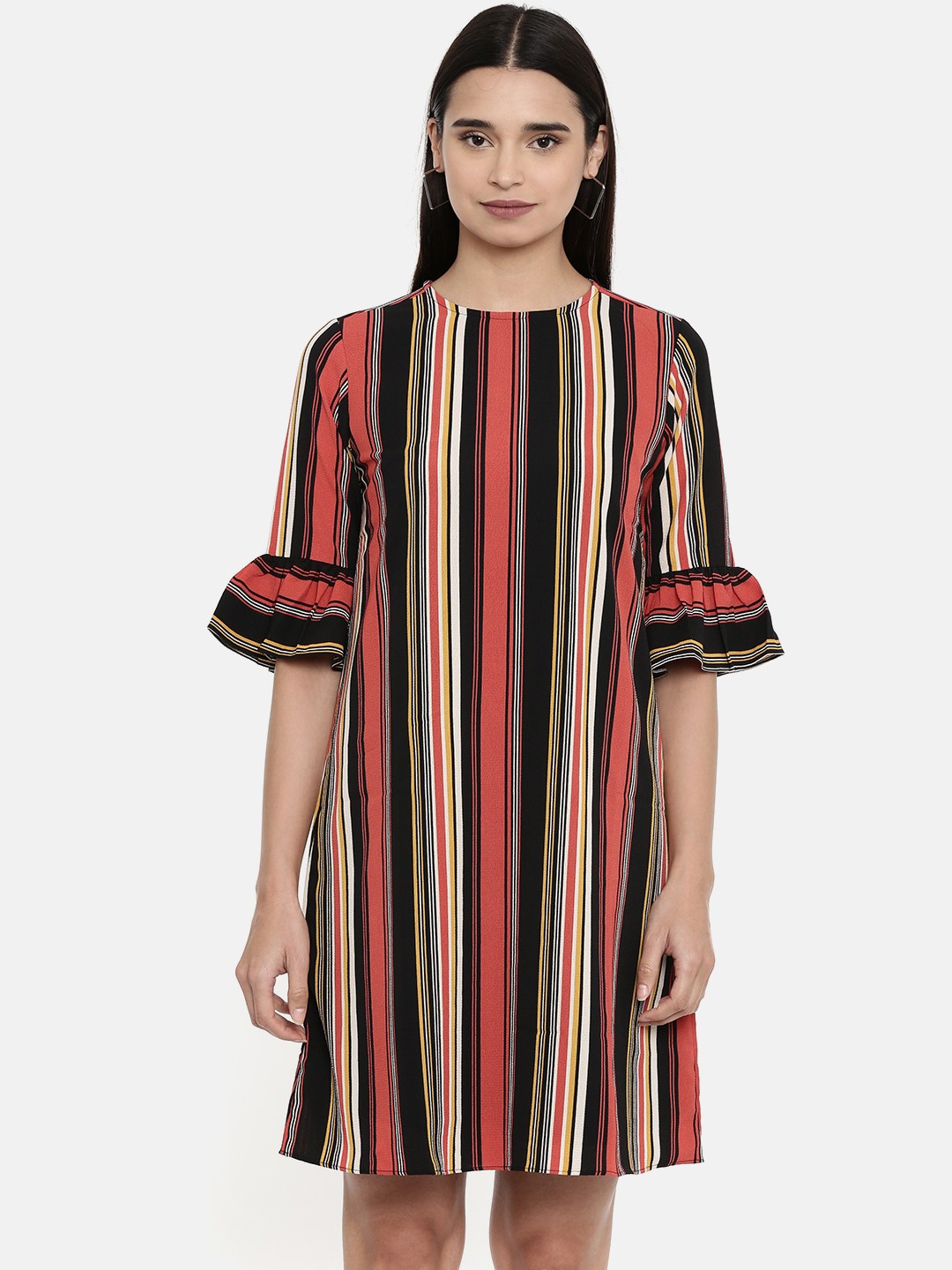

AND Women Printed Red and Black Sheath Dress
