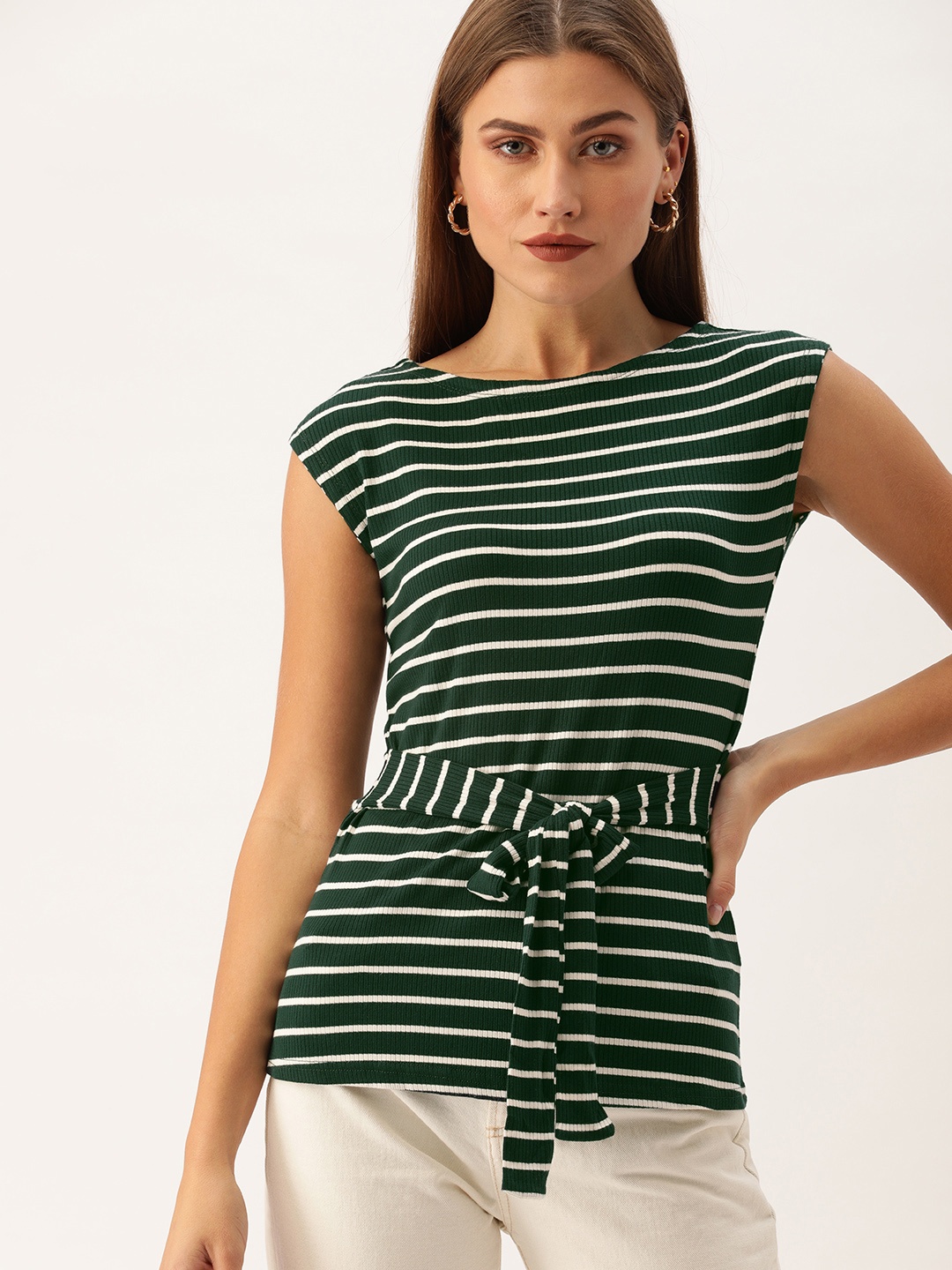 

AND Women Green & White Striped Top