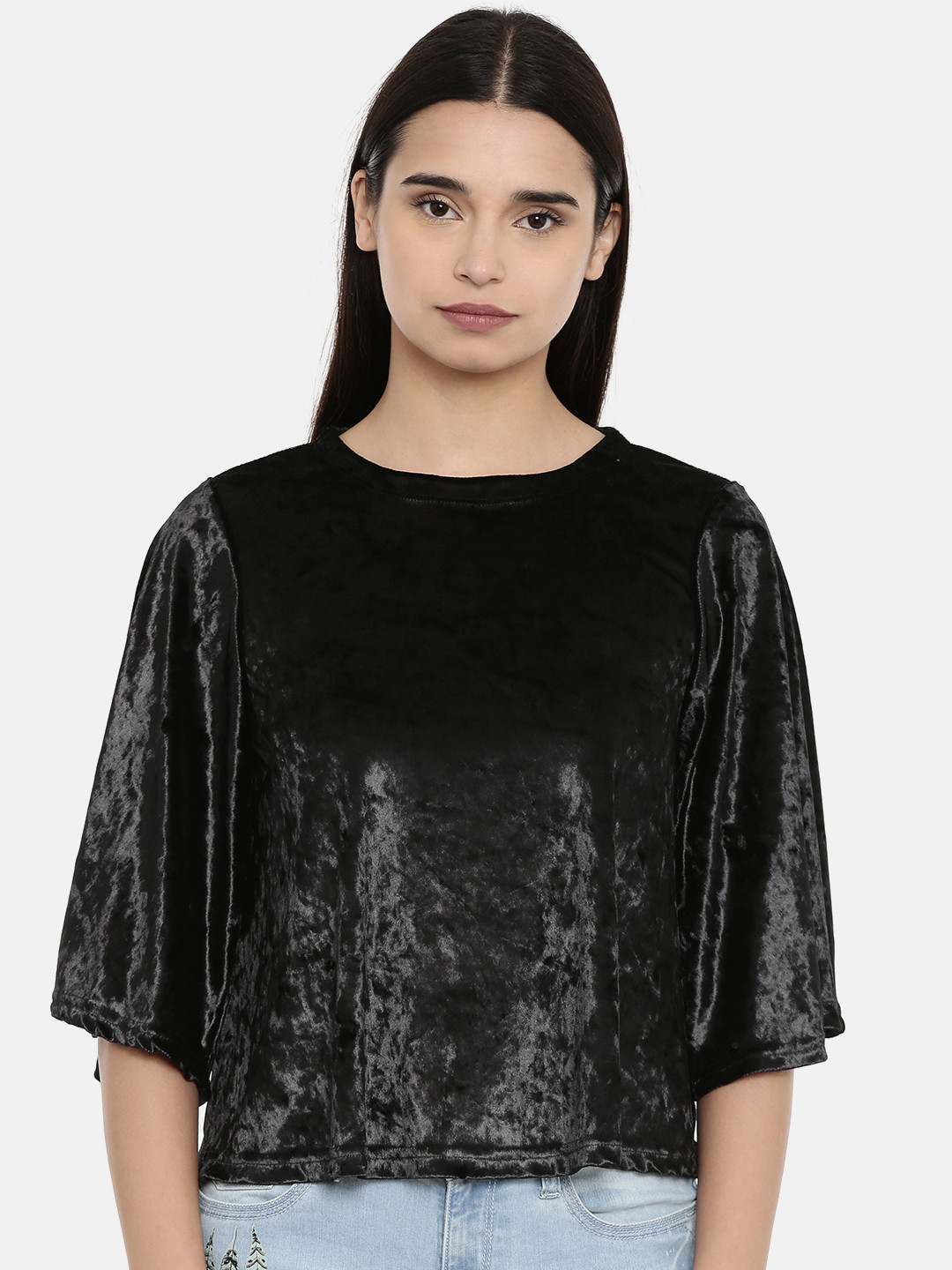 

AND Women Black Solid Boxy Top