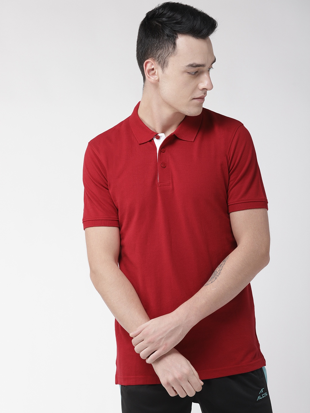 

Alcis Men Red Solid Polo Collar Training T-shirt