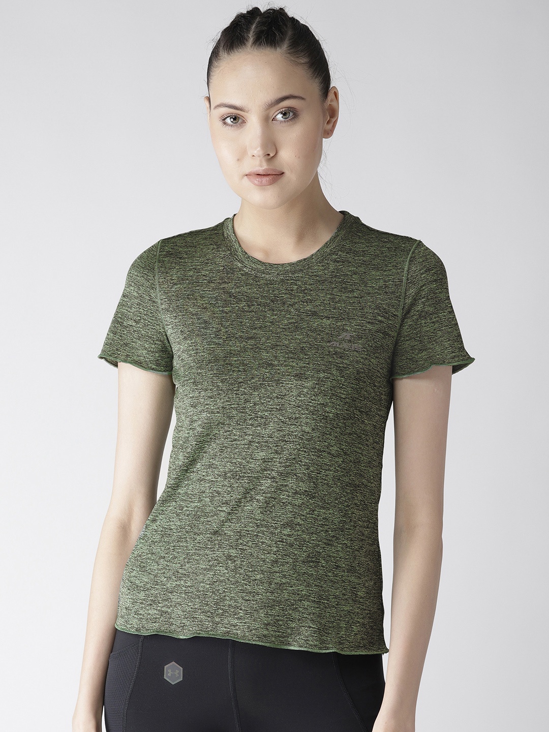 

Alcis Women Green Self Design Round Neck Slim Fit Training T-shirt