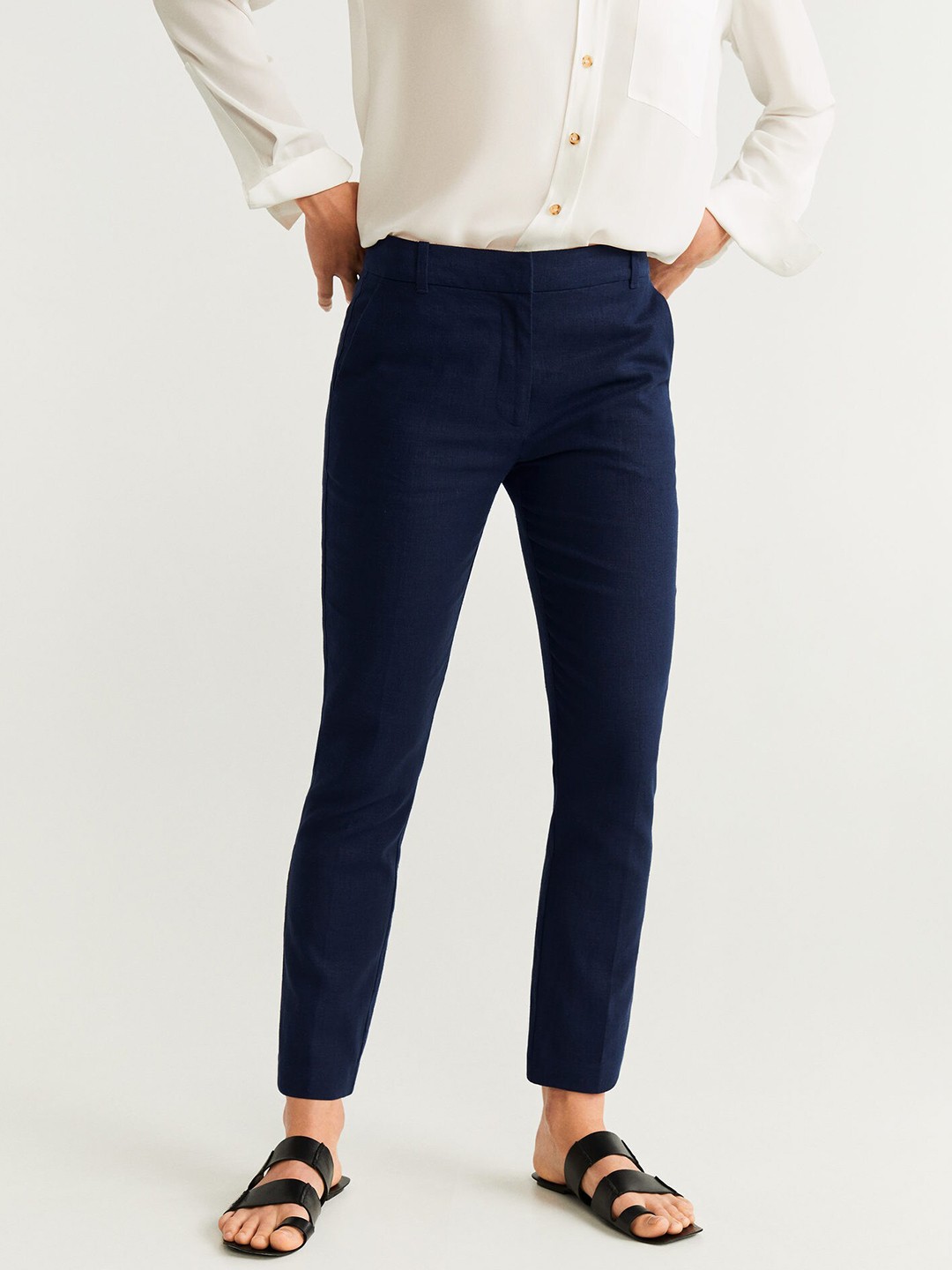 

MANGO Women Navy Blue Regular Fit Solid Trousers
