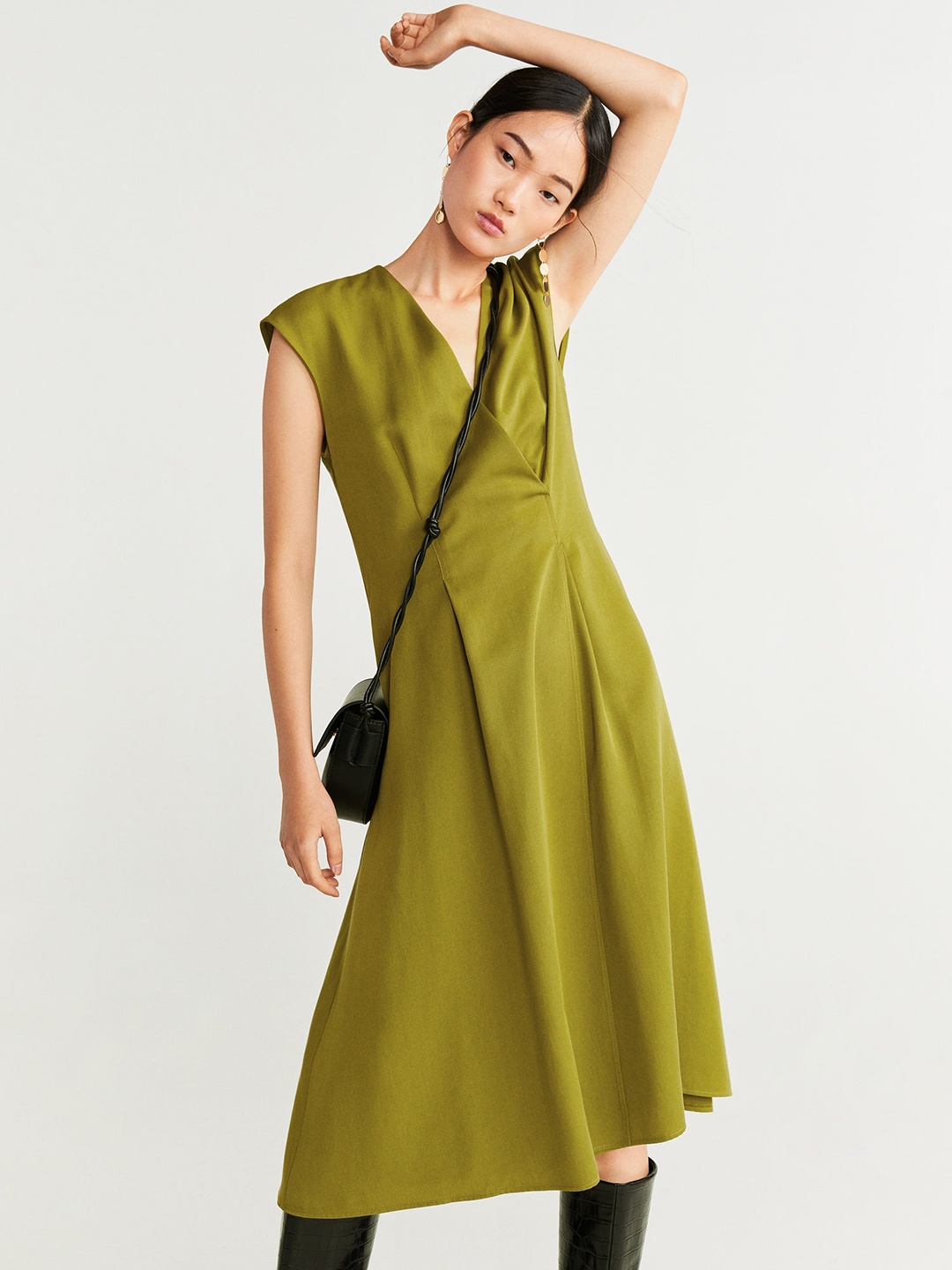 

MANGO Women Solid Green Wrap Dress