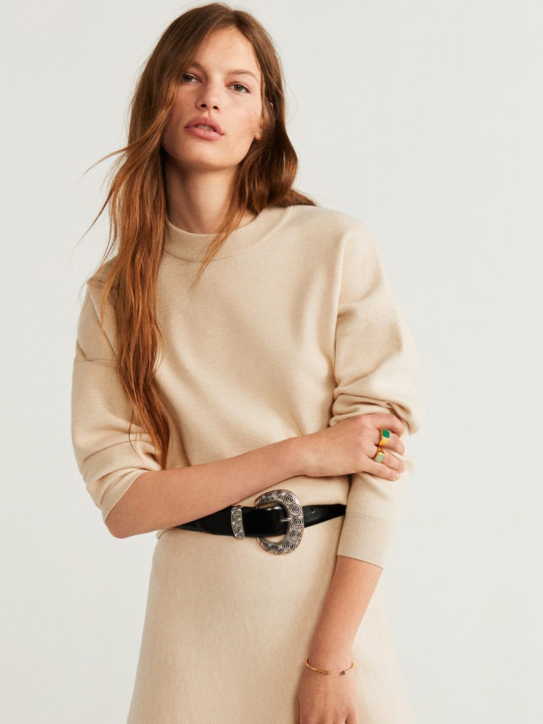 

MANGO Women Beige Solid Sweater