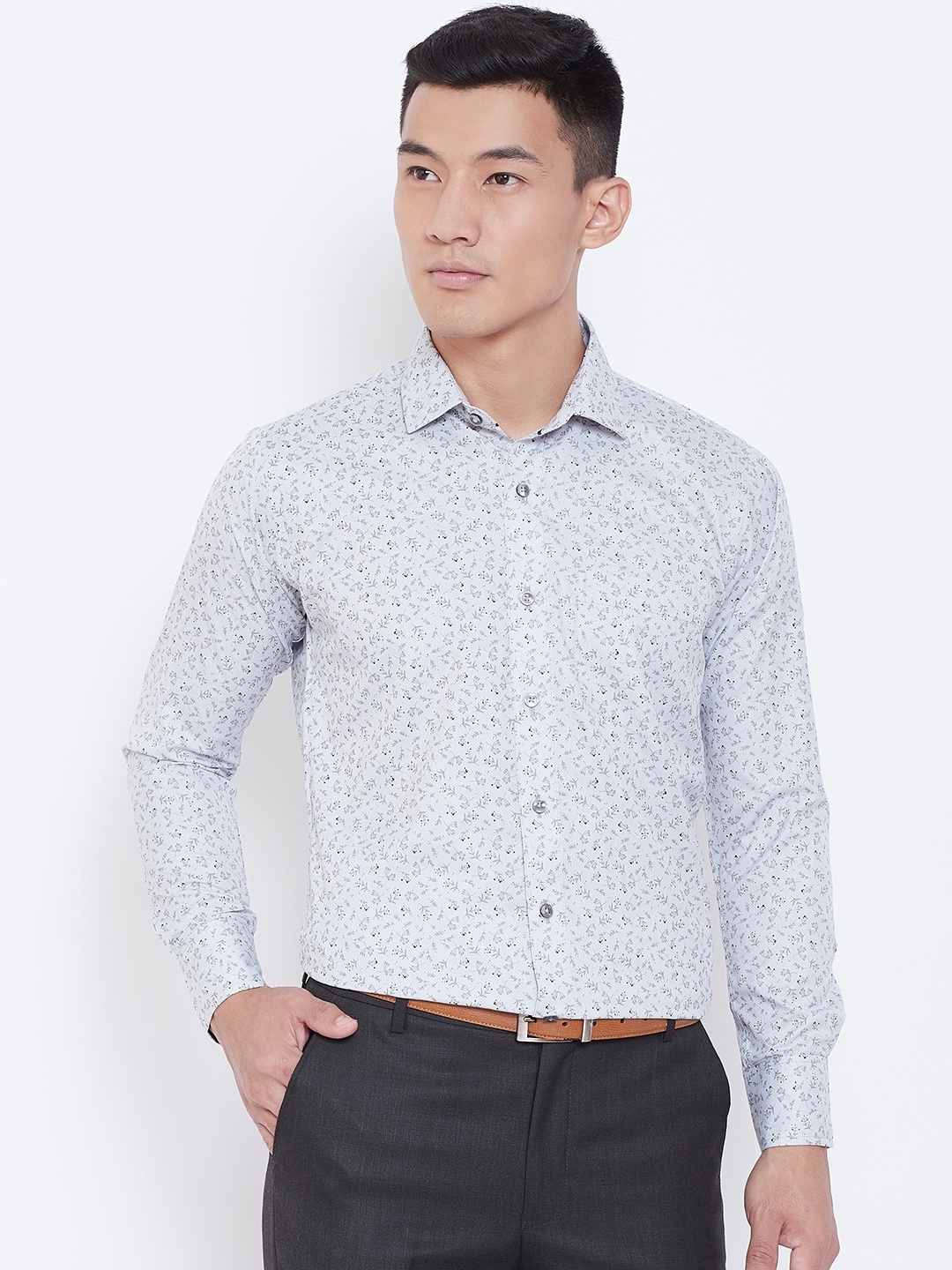 

Shaftesbury London Men Grey Smart Slim Fit Printed Smart Casual Shirt