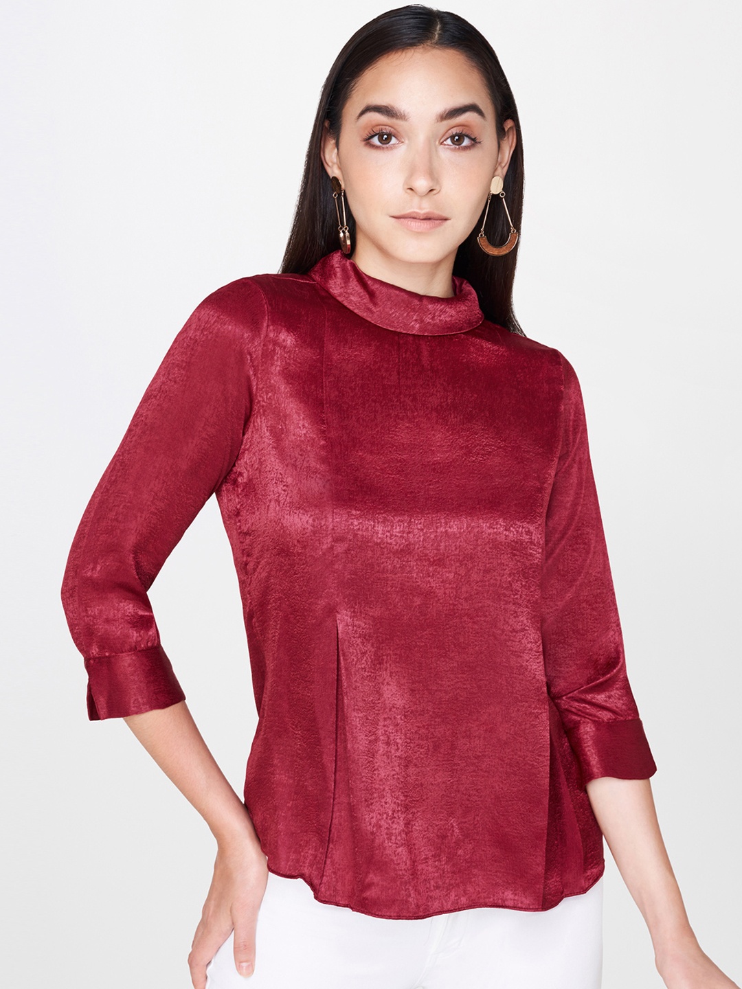 

AND Women Maroon Solid Top