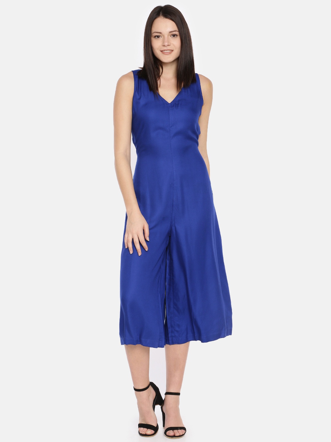 

AND Women Blue Solid Basic Jumpsuit