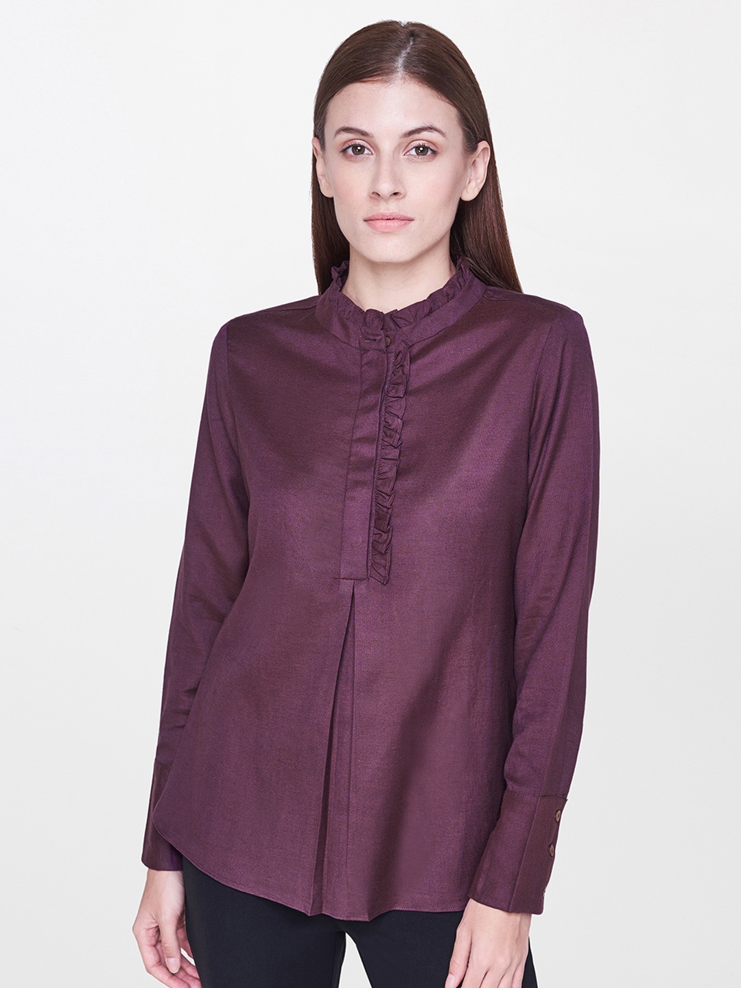 

AND Women Burgundy Solid Shirt Style Top