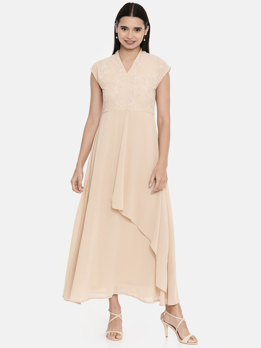 

AND Women Embellished Peach-Coloured Maxi Dress