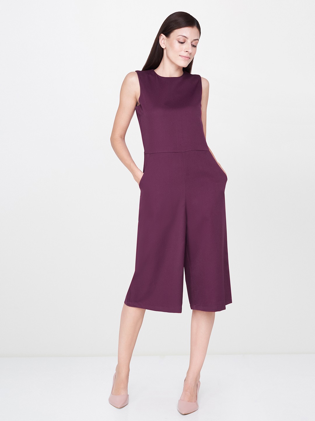 

AND Women Burgundy Solid Culotte Jumpsuit