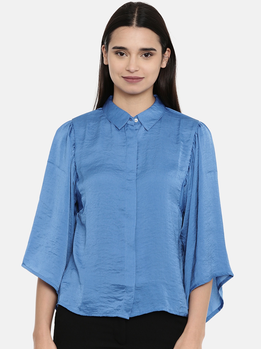 

AND Women Blue Solid Top