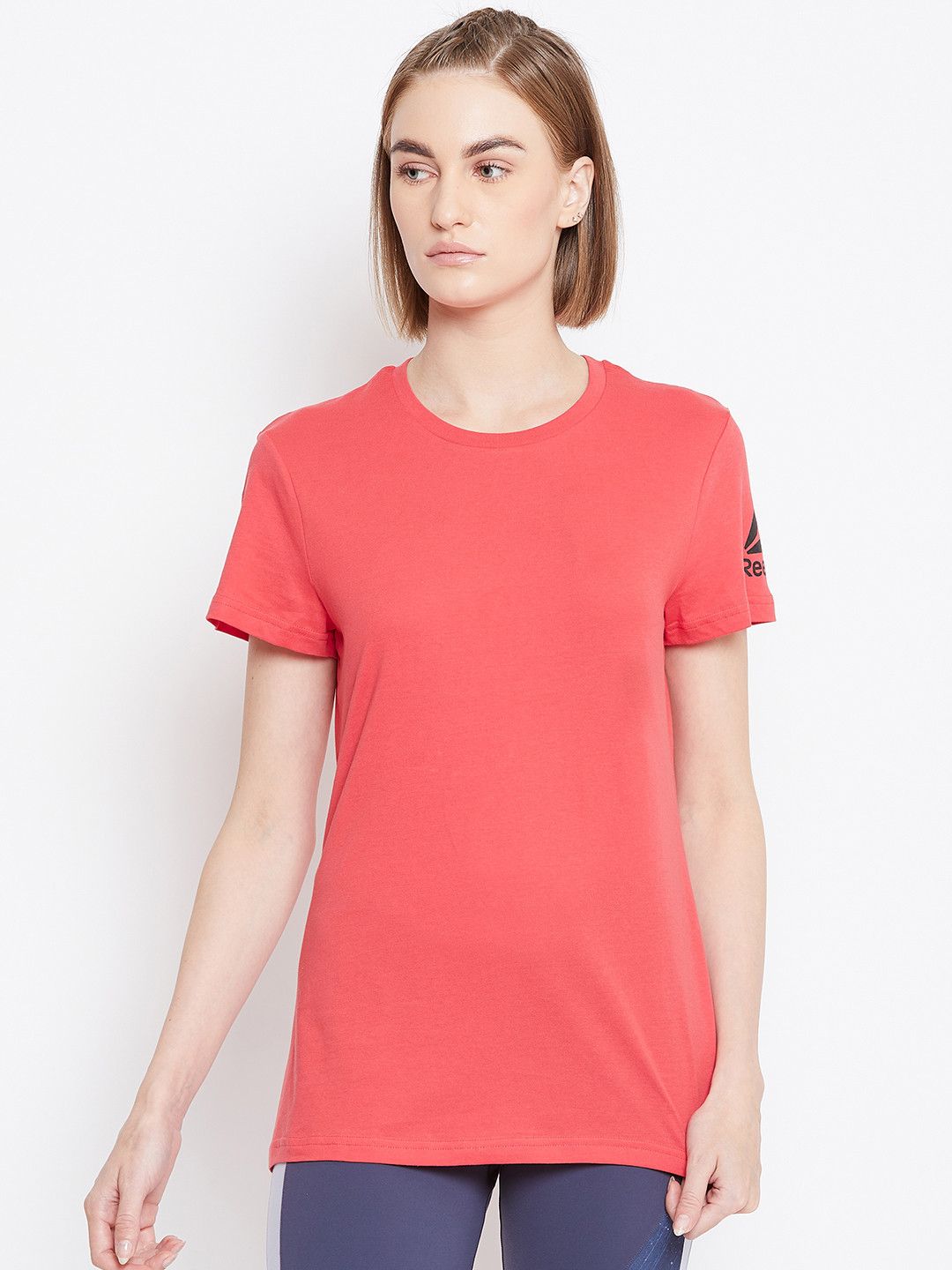 

Reebok Women Coral Red WOR COMM Training Pure Cotton T-shirt