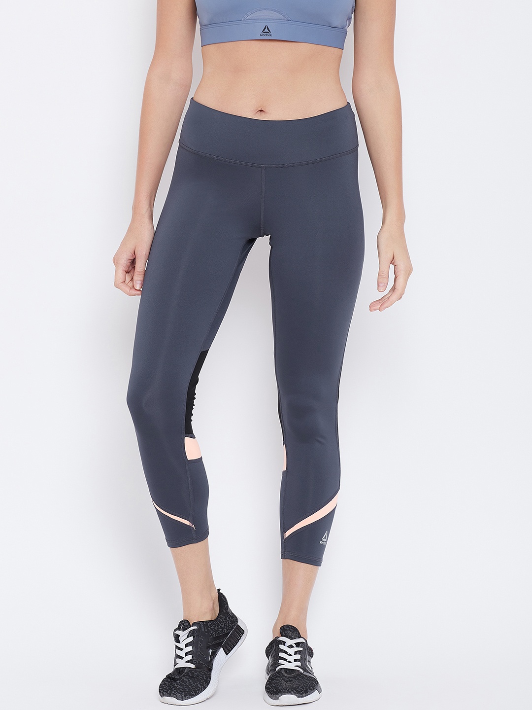 

Reebok Women Navy Blue & Black One Series 7/8th Colourblocked Running Tights