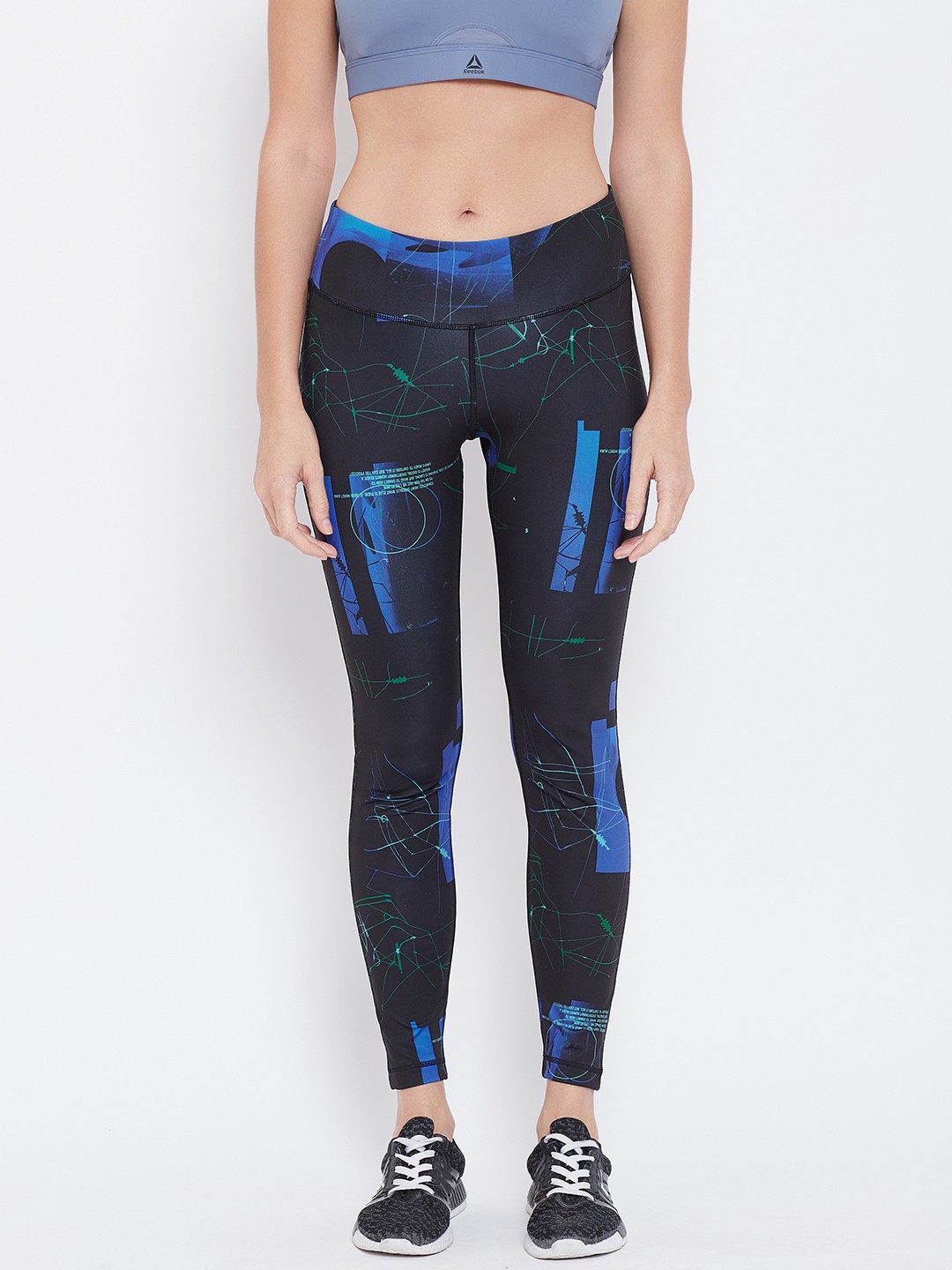 

Reebok Women Black & Blue WOR AOP Training Tights