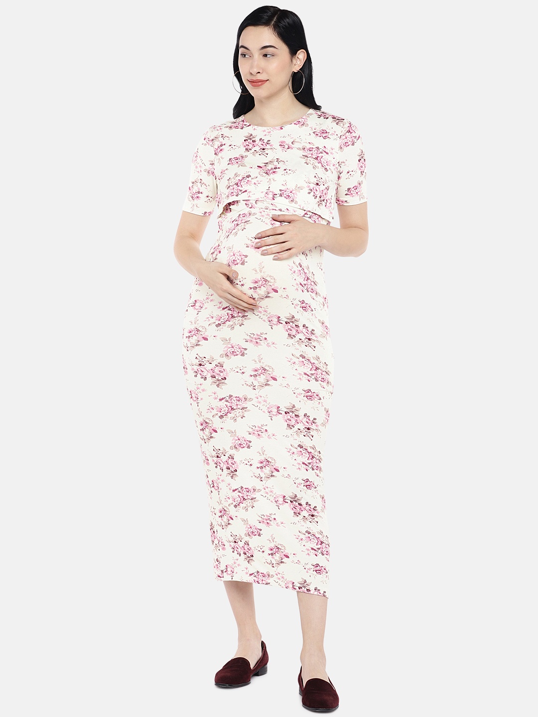 

Blush 9 Maternity Women White & Pink Printed Sheath Dress
