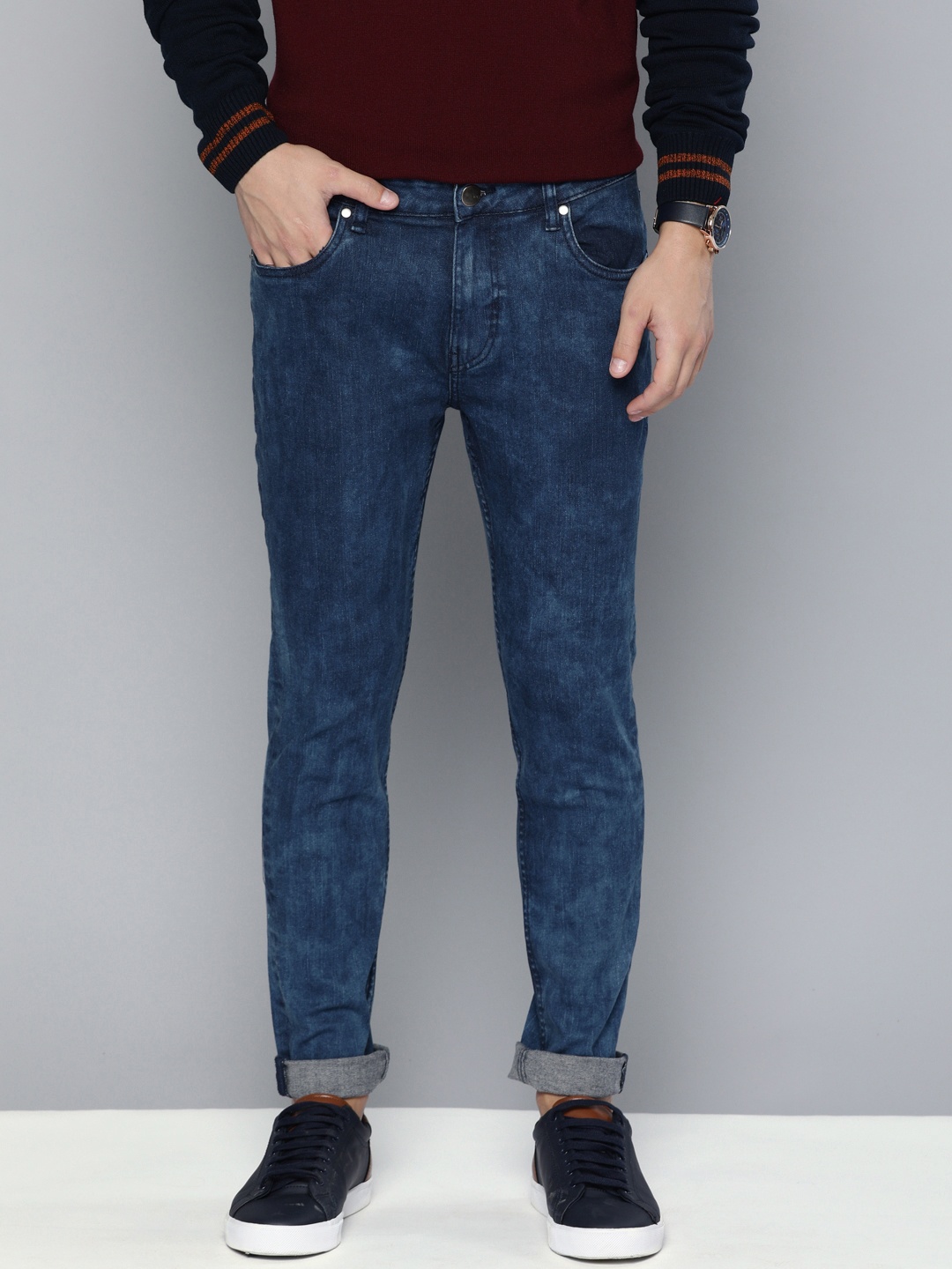

Mast & Harbour Men Navy Blue Skinny Fit Mid-Rise Clean Look Stretchable Jeans