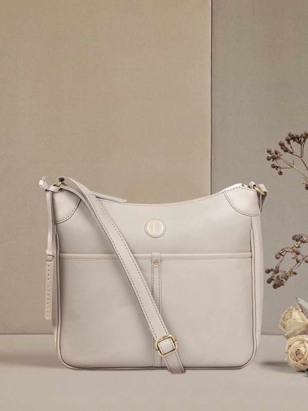 

PURE LUXURIES LONDON Women Grey Solid Genuine Leather Clovely Sling Bag