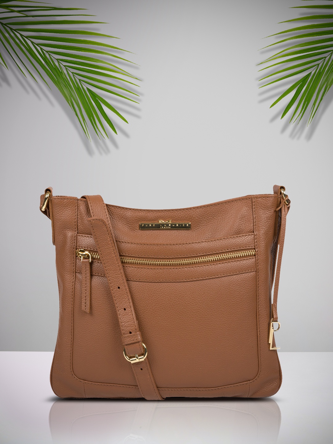 

PURE LUXURIES LONDON Women Tan Brown Solid Genuine Leather Lewes Sling Bag