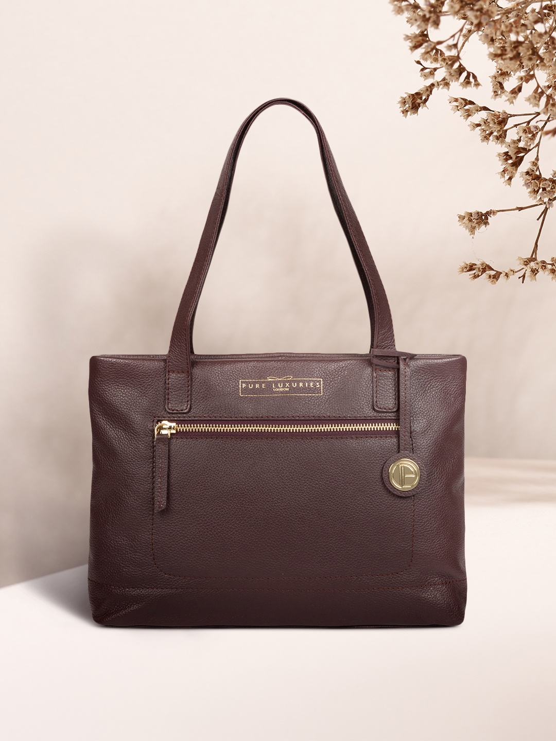 

PURE LUXURIES LONDON Women Burgundy Solid Genuine Leather Adley Shoulder Bag