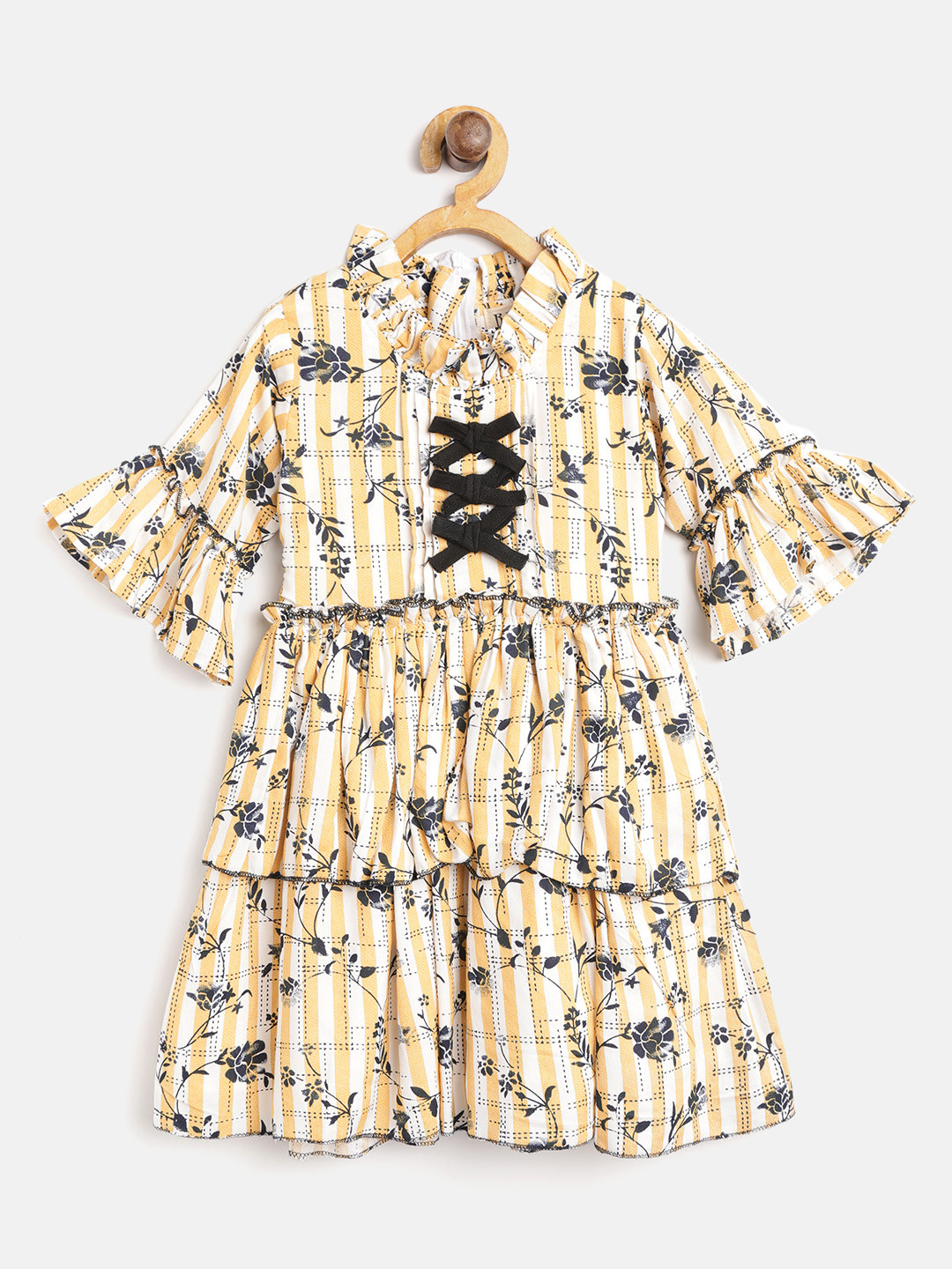 

Bella Moda Girls Beige & White Tiered Floral Print Layered A-Line Dress