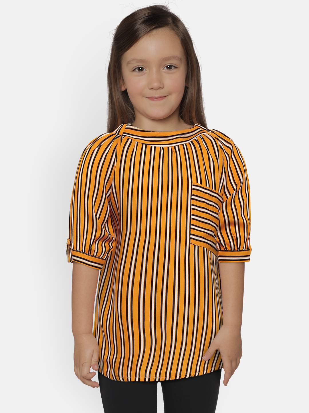 

Bella Moda Girls Mustard Yellow & White Striped A-line Top