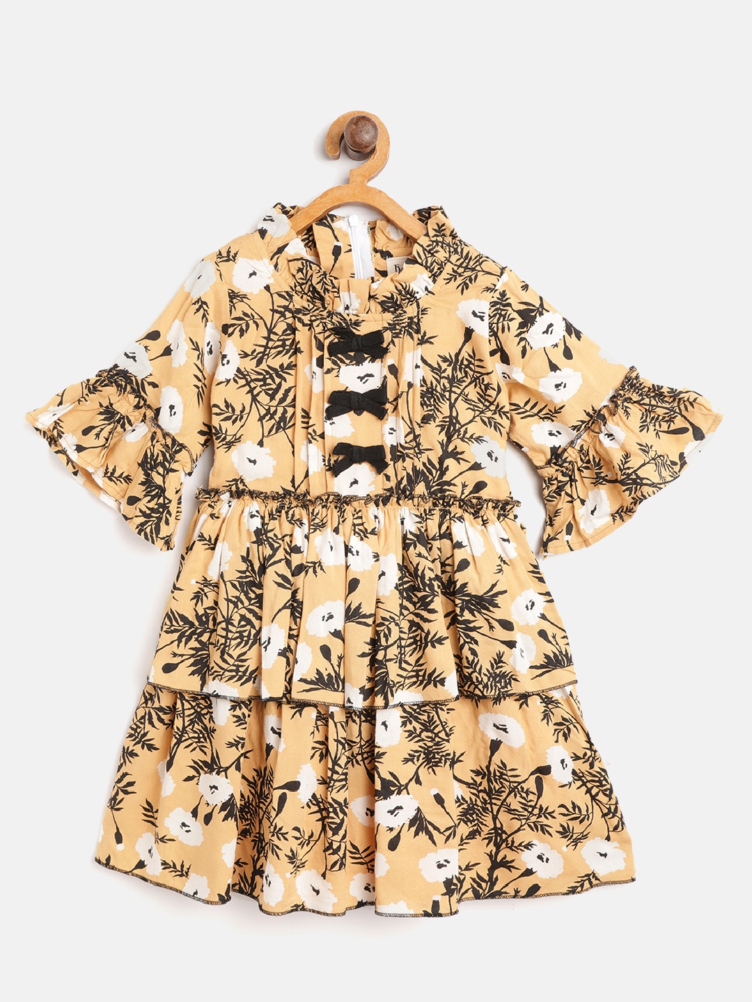 

Bella Moda Girls Beige & White Floral Printed Layered A-Line Dress