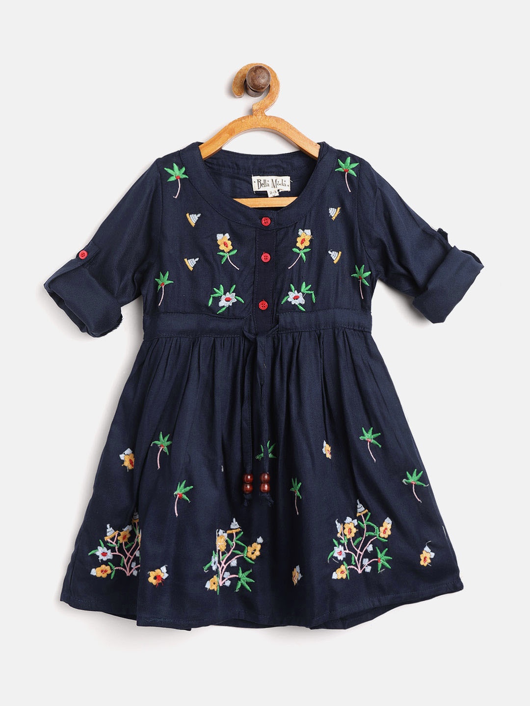 

Bella Moda Girls Navy Blue Floral Embroidered Fit and Flare Dress