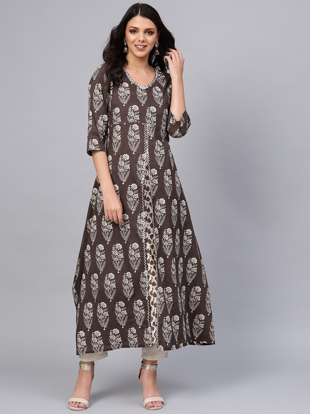 

Divena Women Brown & Off-White Printed Layered A-Line Kurta