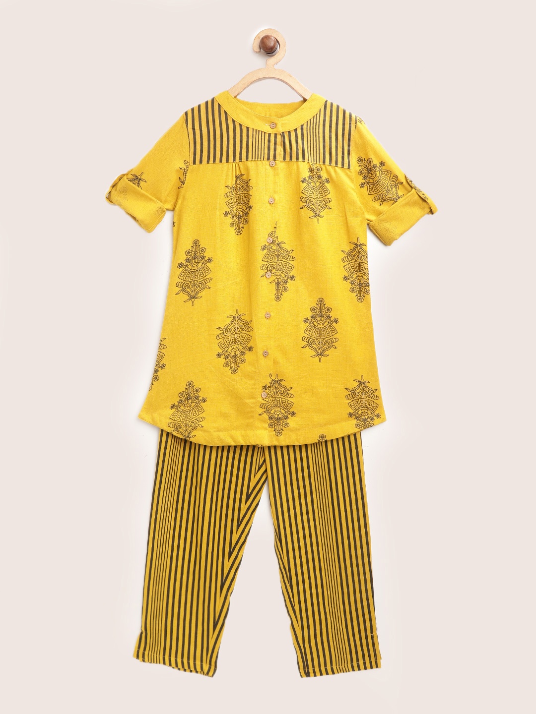 

Sangria Girls Mustard & Black Printed Kurta with Trousers