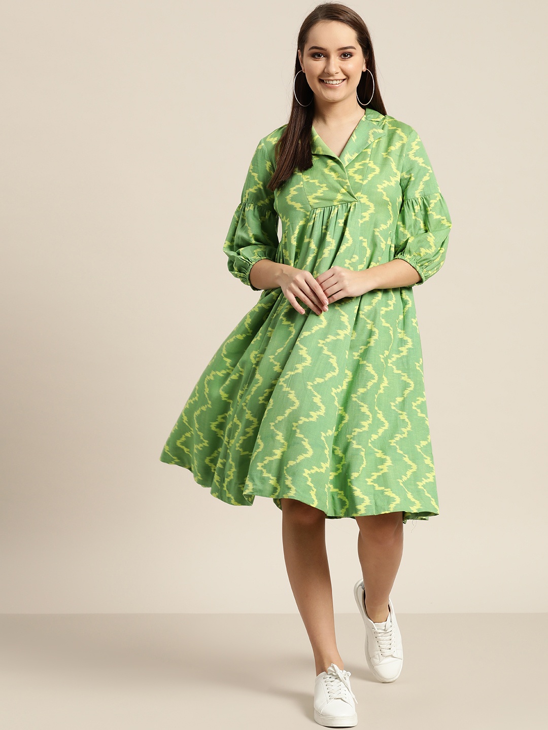 Sangria Green Geometric Printed Wrap Dress