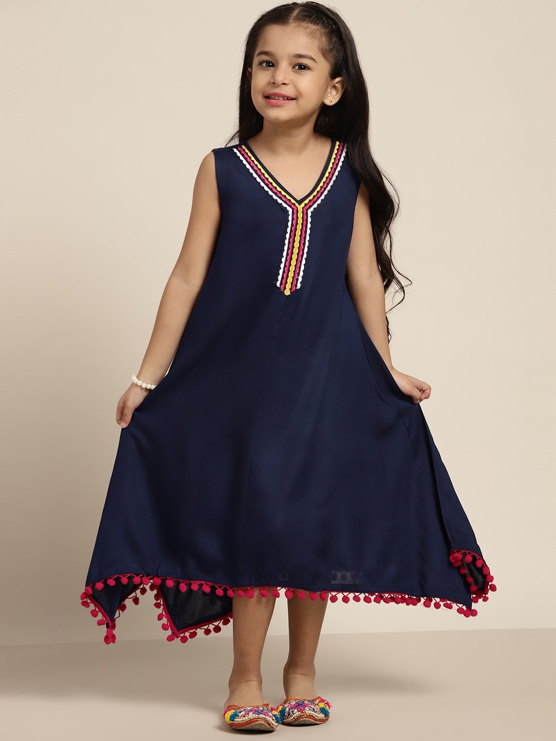 

Sangria Girls Navy Blue Embroidered Detail A-Line Dress