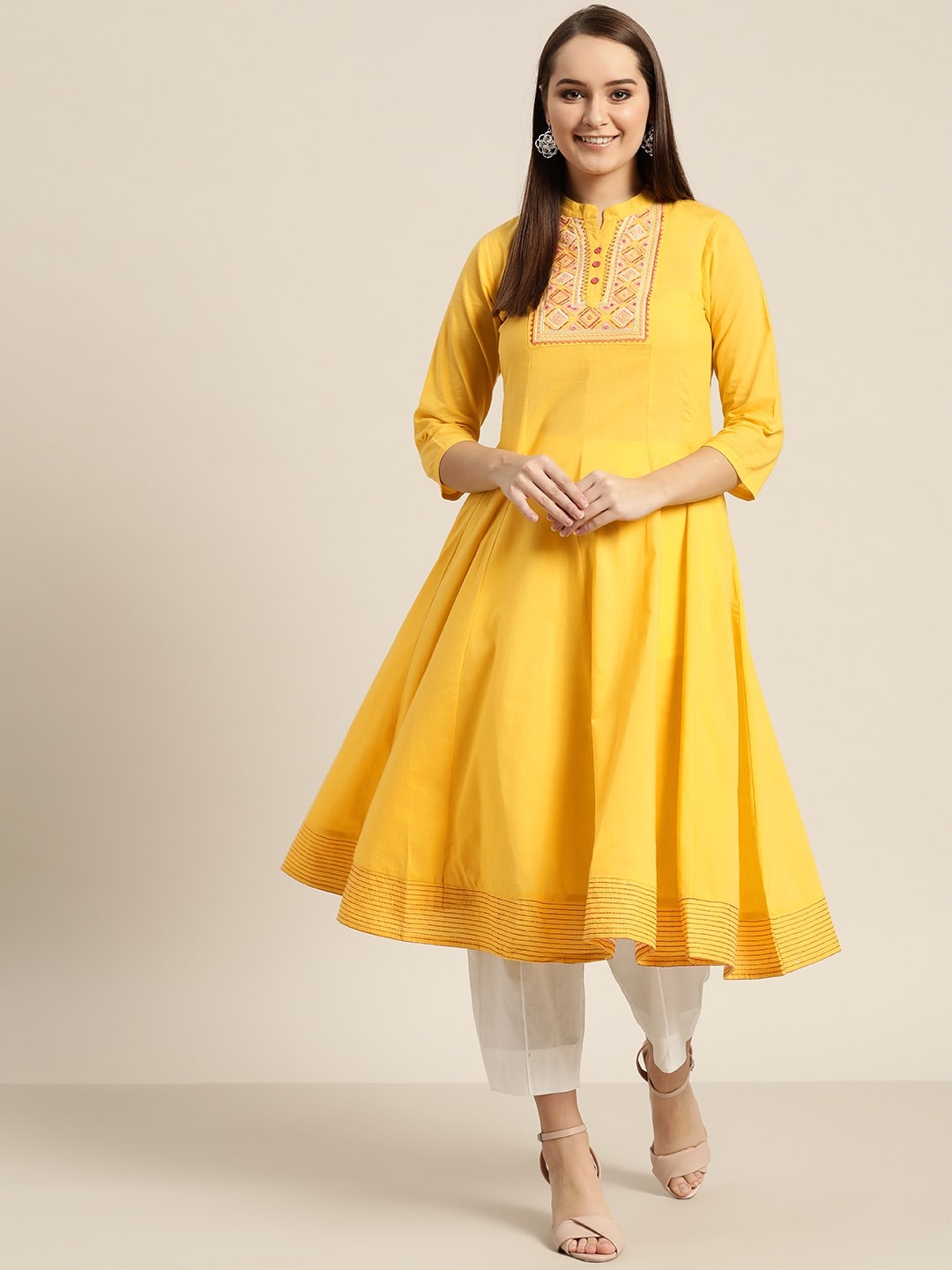 

Sangria Women Yellow Yoke Design Anarkali Kurta