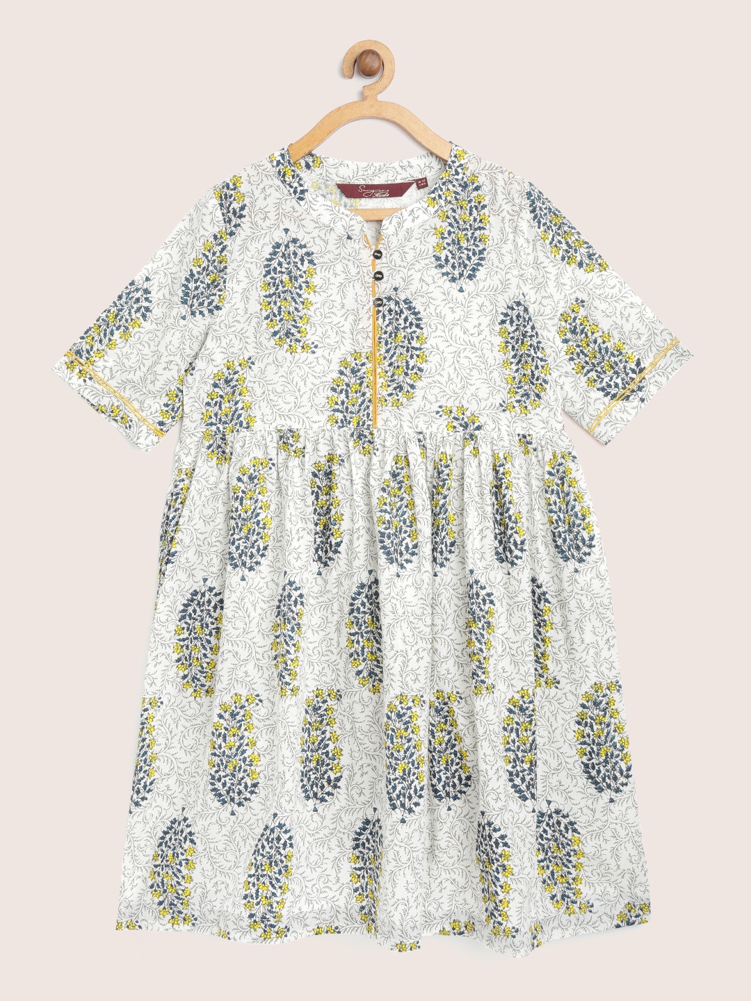 

Sangria Girls Off-White & Grey Printed A-Line Dress