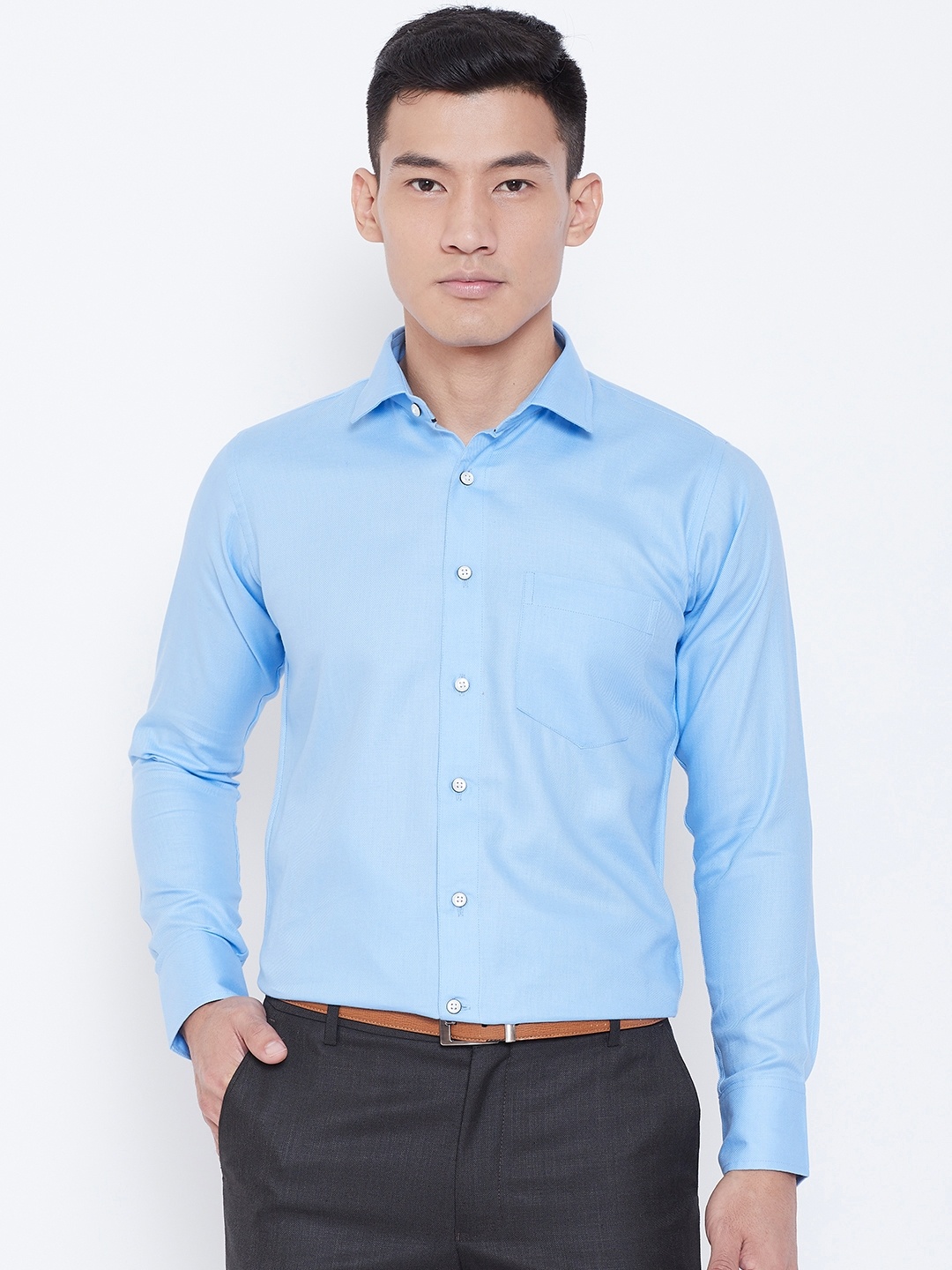 

Shaftesbury London Men Blue Smart Slim Fit Solid Formal Shirt