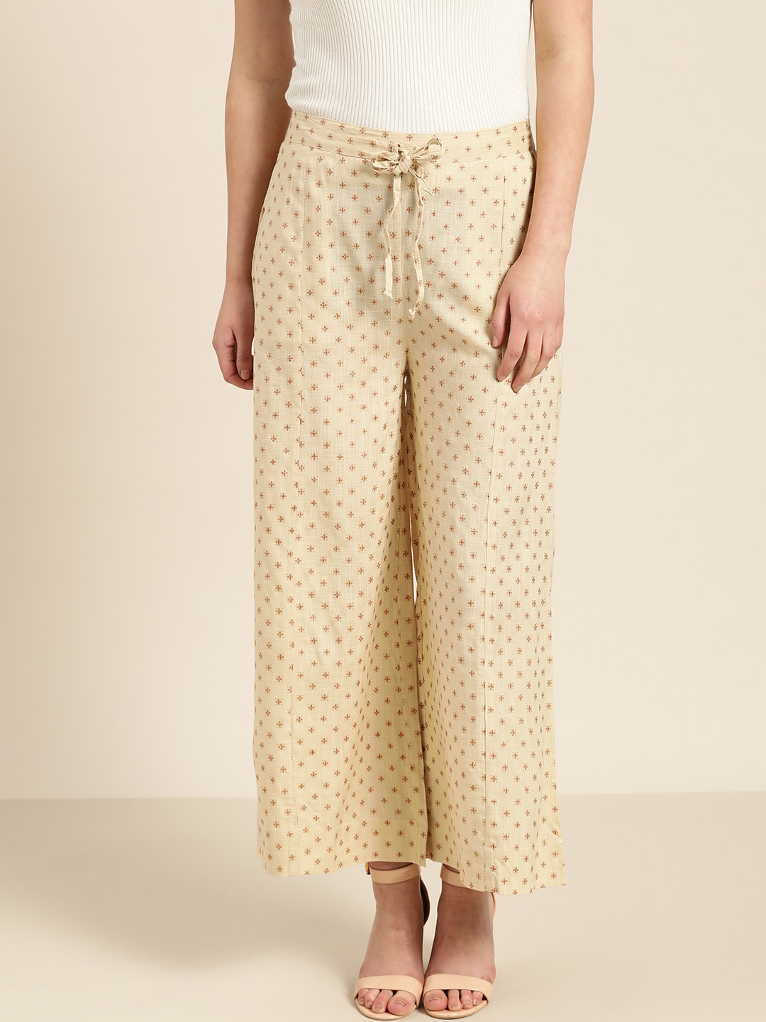 

Sangria Women Cream-Coloured & Red Printed Straight Palazzos