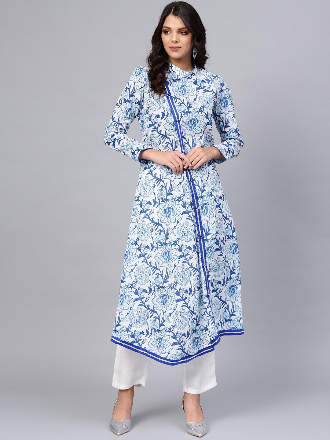 

Divena Women Off-White & Blue Printed A-Line Kurta