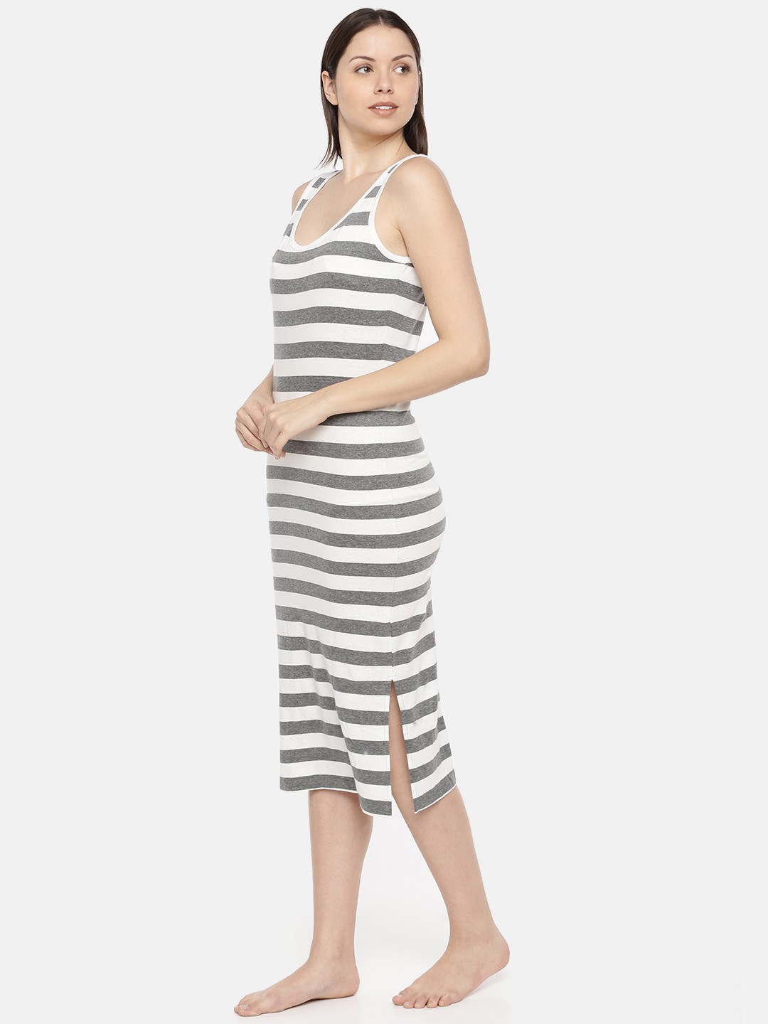 

Slumber Jill Off-White & Grey Striped Nightdress FWSJ714M