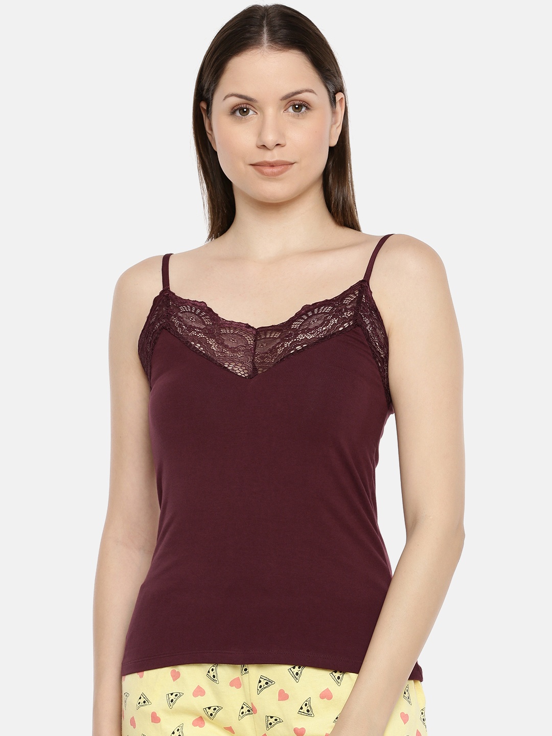 

Slumber Jill Burgundy Solid Superior Lace Camisole SJCM10