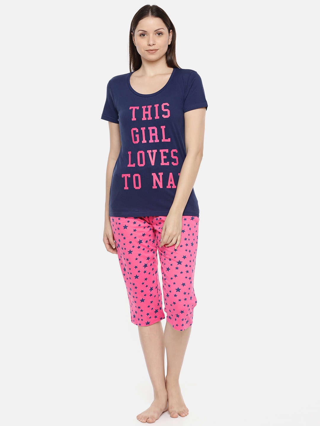 

Slumber Jill Women Blue & Pink Printed Night suit FS-050