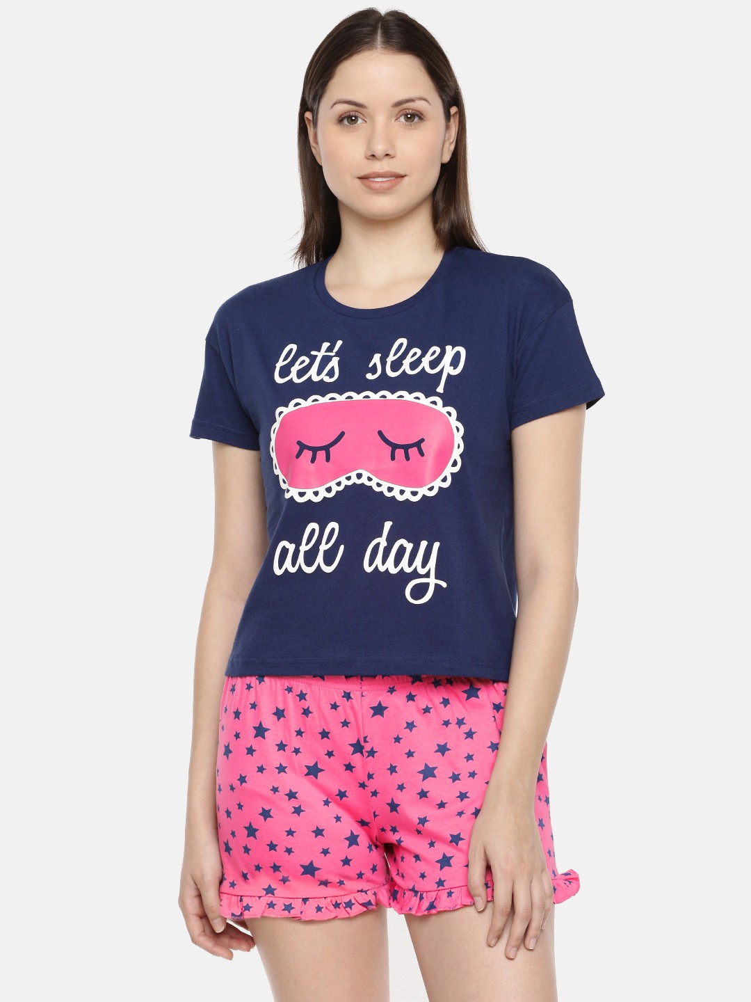 

Slumber Jill Women Blue & Pink Printed Night suit FS-052