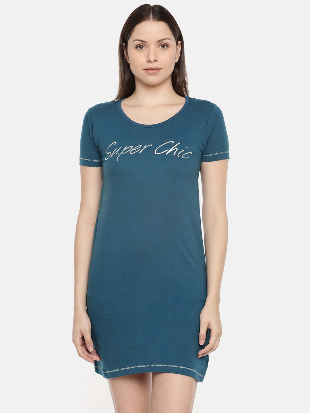 

Slumber Jill Women Teal Blue Printed Nightdress